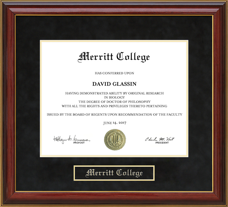 Merritt College Mahogany Diploma Frame
