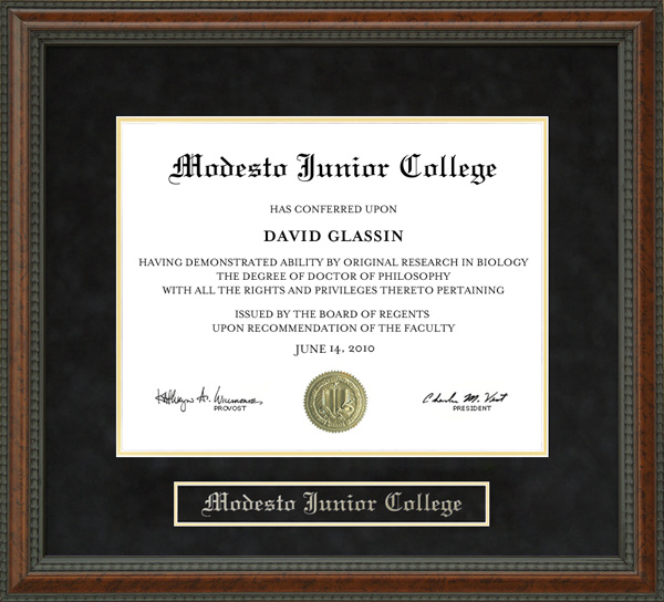Modesto Junior College (MJC) Diploma Frame
