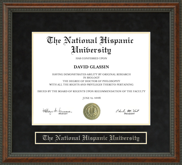 The National Hispanic University (NHU) Diploma Frame