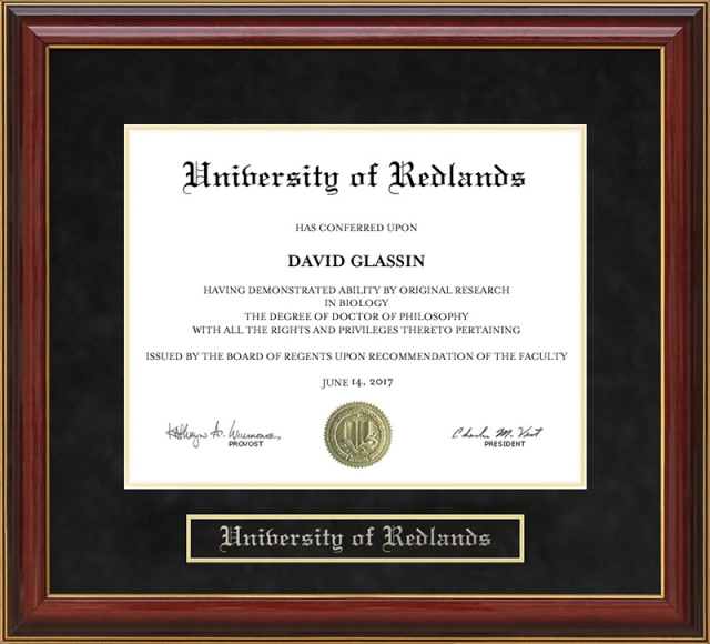 University of Redlands Mahogany Diploma Frame