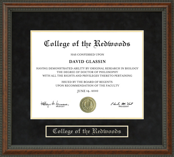 College of the Redwoods Diploma Frame