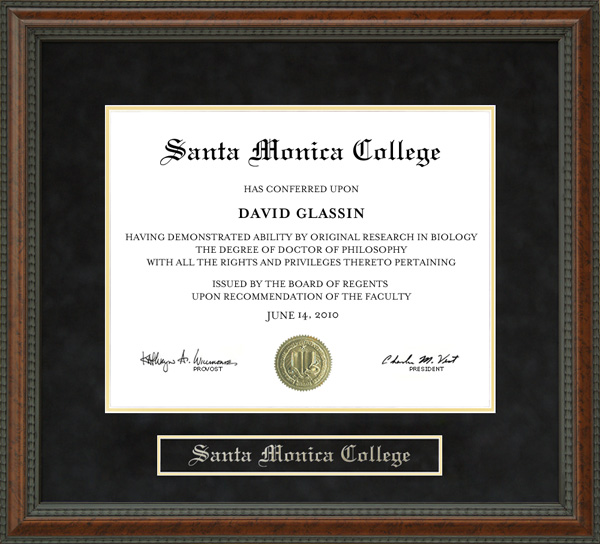 Santa Monica College (SMC) Diploma Frame