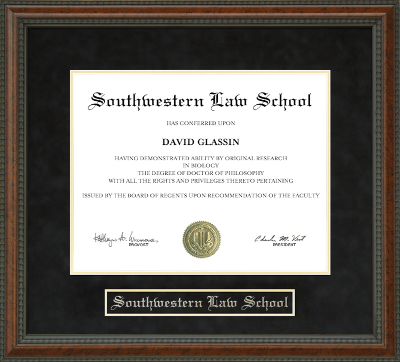 Southwestern Law School Diploma Frame