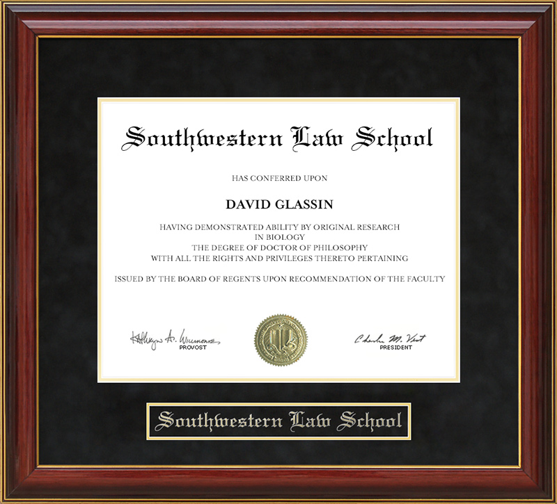 Southwestern Law School Mahogany Diploma Frame