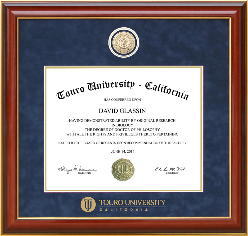 Touro University Diploma Frame with School Medallion