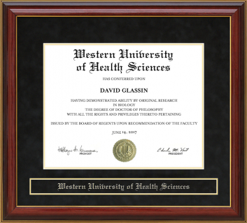 Western University of Health Sciences (WesternU) Mahogany Diploma Frame