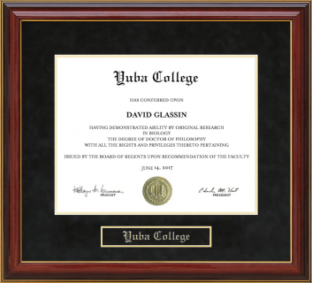 Yuba College Mahogany Diploma Frame