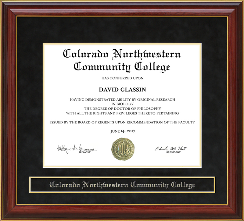 Colorado Northwestern Community College (CNCC) Mahogany Diploma Frame