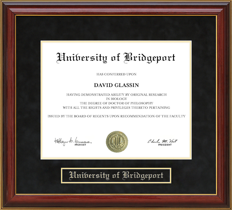 University of Bridgeport Mahogany Diploma Frame