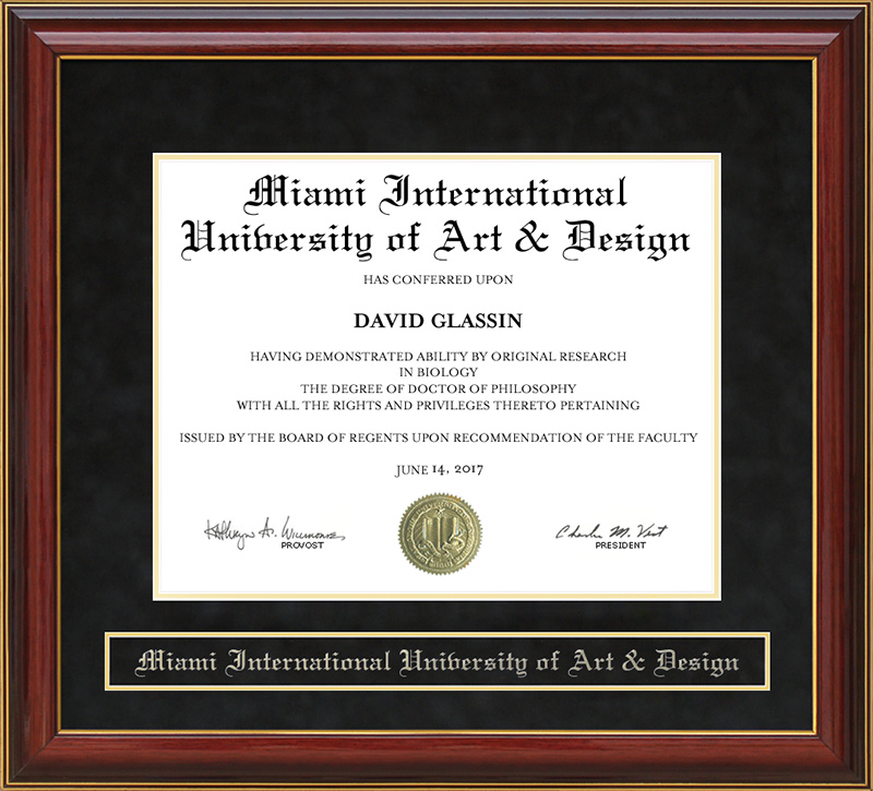 Miami International University of Art & Design (MIU) Mahogany Diploma Frame