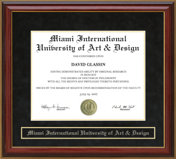 Miami International University of Art & Design (MIU) Mahogany Diploma Frame