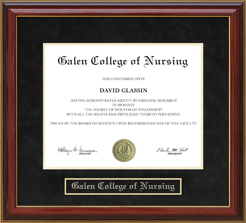 Galen College of Nursing Mahogany Diploma Frame