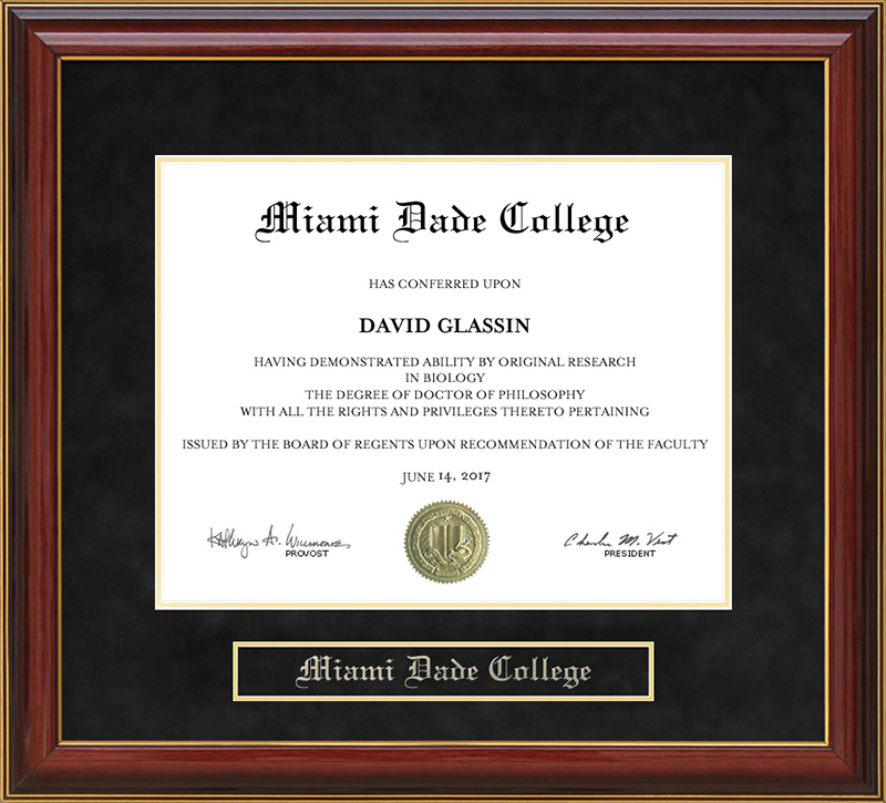 Miami Dade College (MDC) Mahogany Diploma Frame