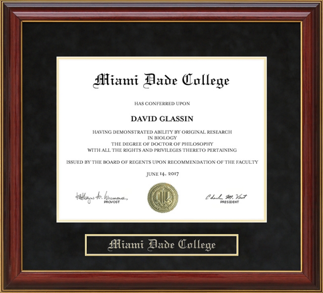 Miami Dade College (MDC) Mahogany Diploma Frame