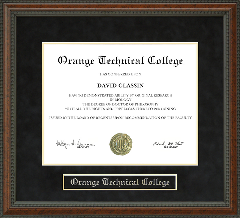 Orange Technical College Diploma Frame