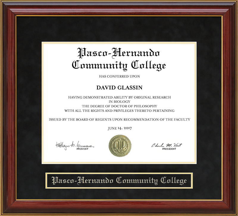 Pasco-Hernando Community College (PHCC) Mahogany Diploma Frame