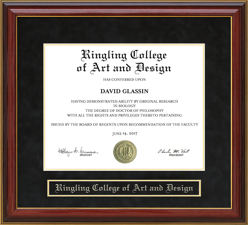 Ringling College of Art and Design Mahogany Diploma Frame