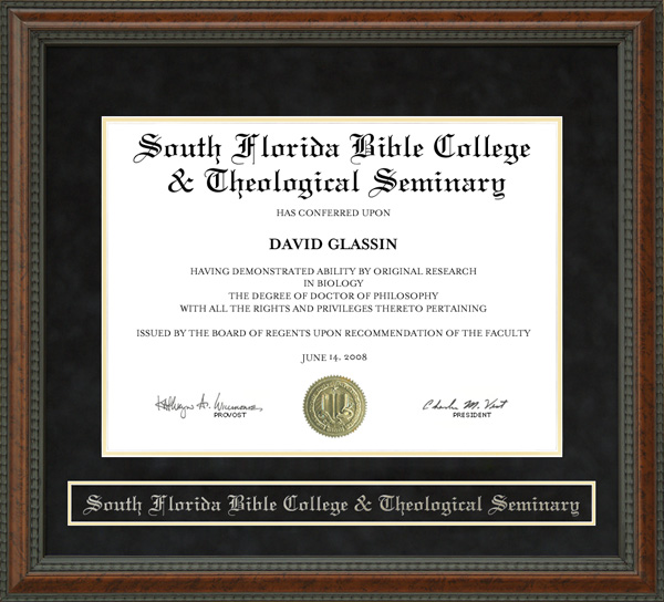 South Florida Bible College & Theological Seminary Diploma Frame