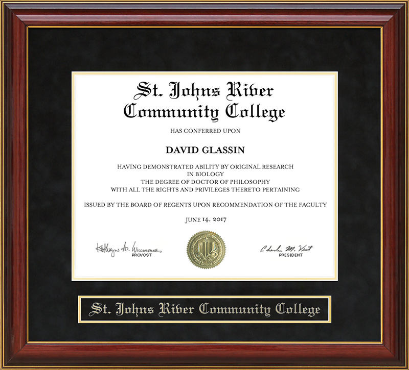 St. Johns River Community College (SJRCC) Mahogany Diploma Frame