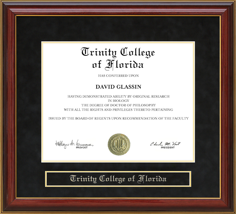 Trinity College of Florida Mahogany Diploma Frame