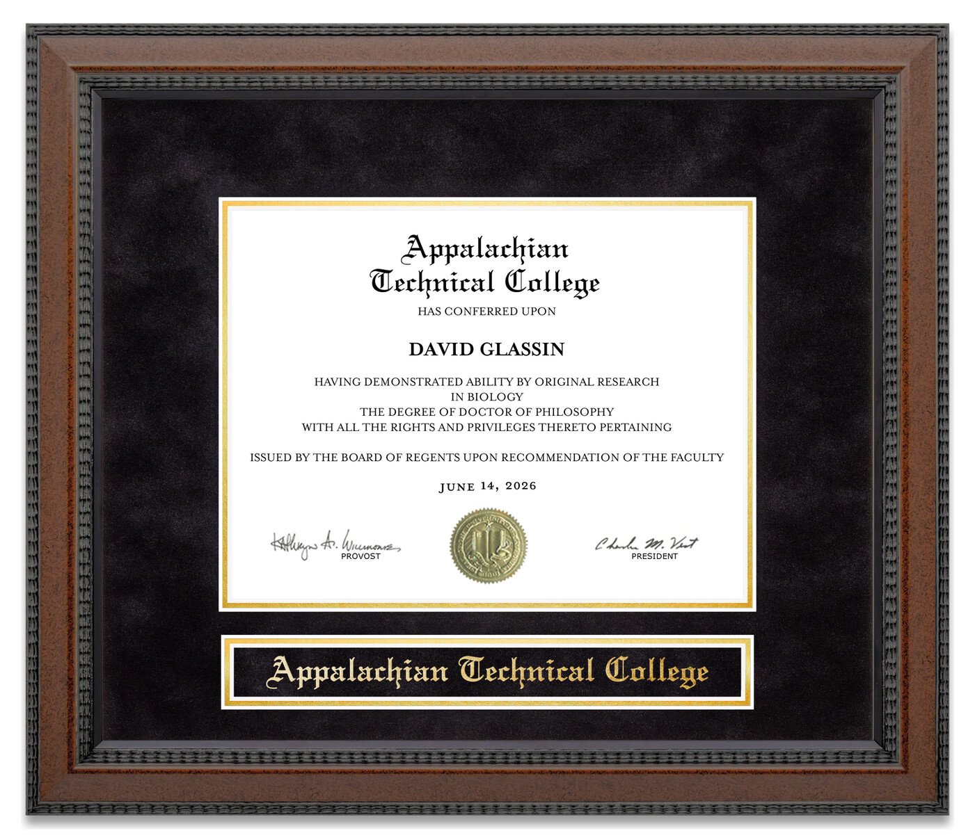 Appalachian Technical College Diploma Frame - handcrafted diploma frame by Wordyisms