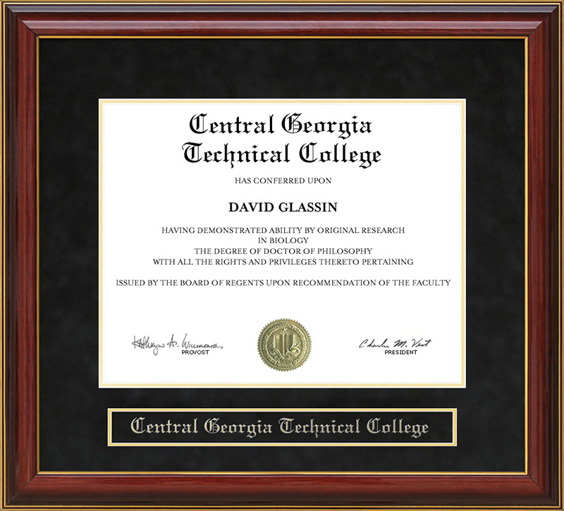 Cetnral Georgia Technical College (CGTC) Mahogany Diploma Frame