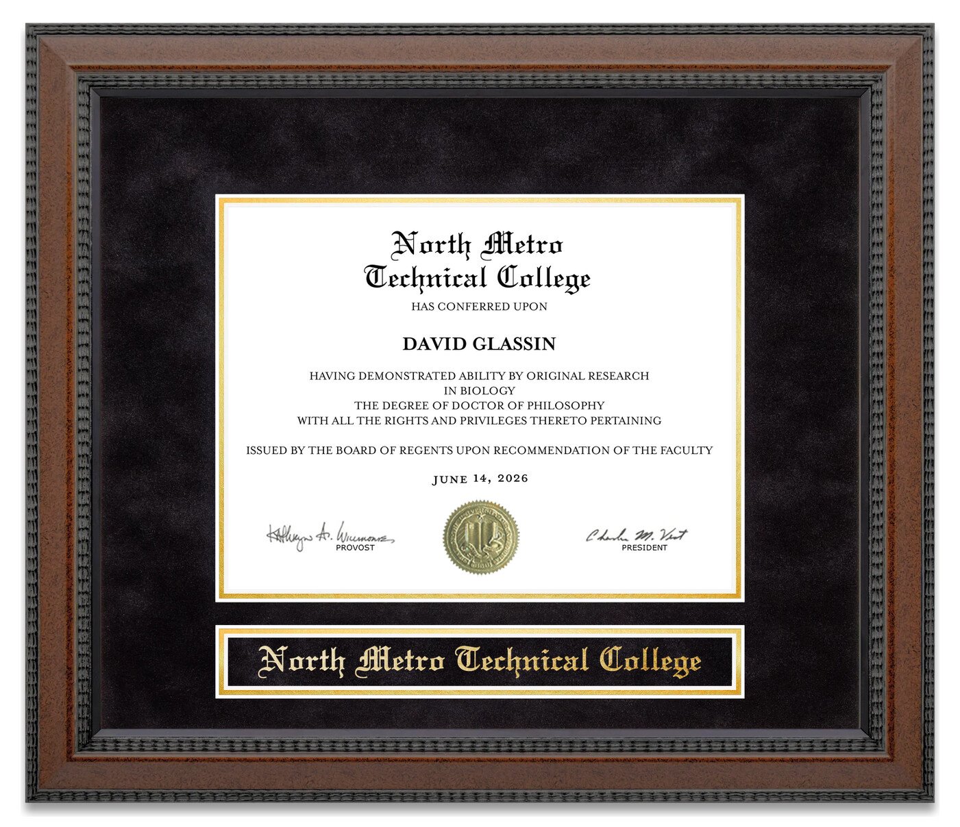 North Metro Technical College (NMTC) Diploma Frame - handcrafted diploma frame by Wordyisms