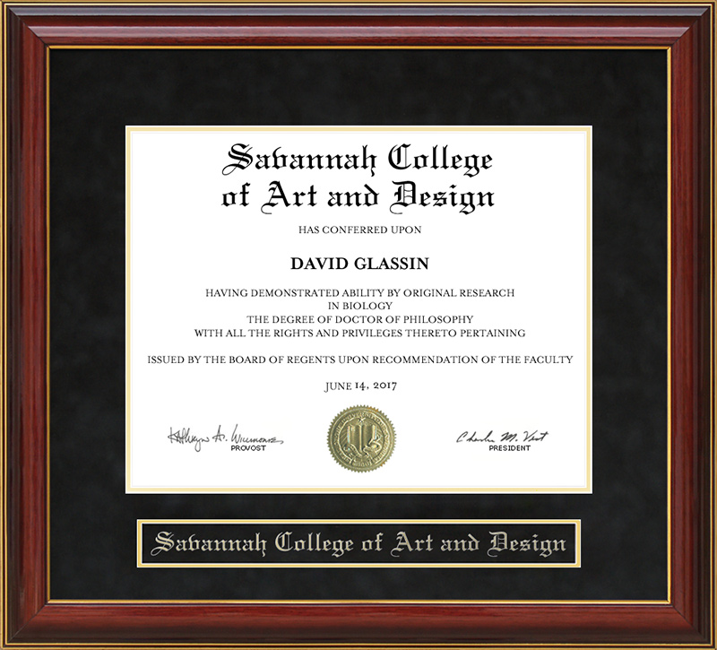Savannah College of Art and Design (SCAD) Mahogany Diploma Frame