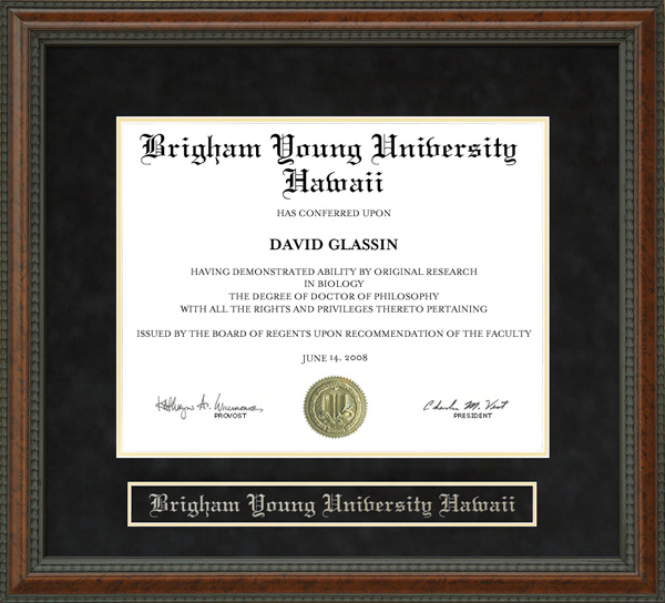 Brigham Young University Hawaii (BYUH) Diploma Frame