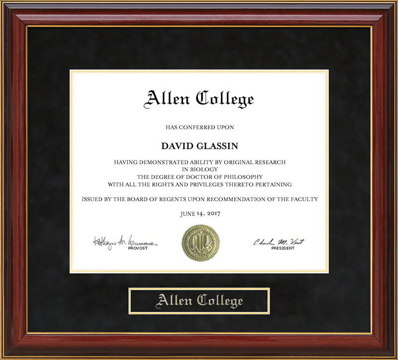 Allen College Mahogany Diploma Frame