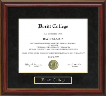 Dordt College Mahogany Diploma Frame