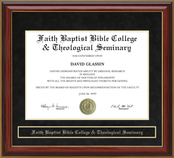 Faith Baptist Bible College & Theological Seminary Mahogany Diploma Frame