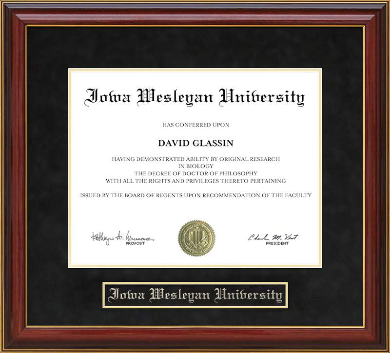 Iowa Wesleyan University Mahogany Diploma Frame