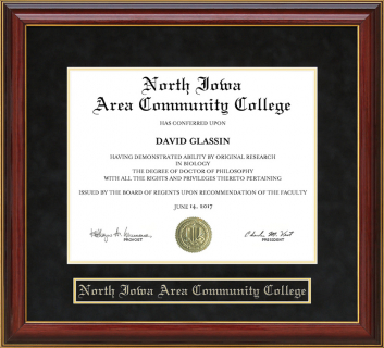 North Iowa Area Community College Mahogany Diploma Frame
