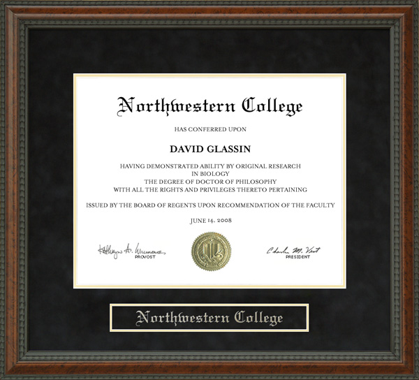 Northwestern College Diploma Frame