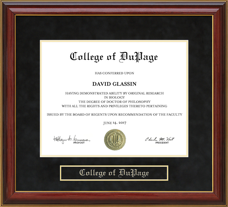 College of DuPage (COD) Mahogany Diploma Frame