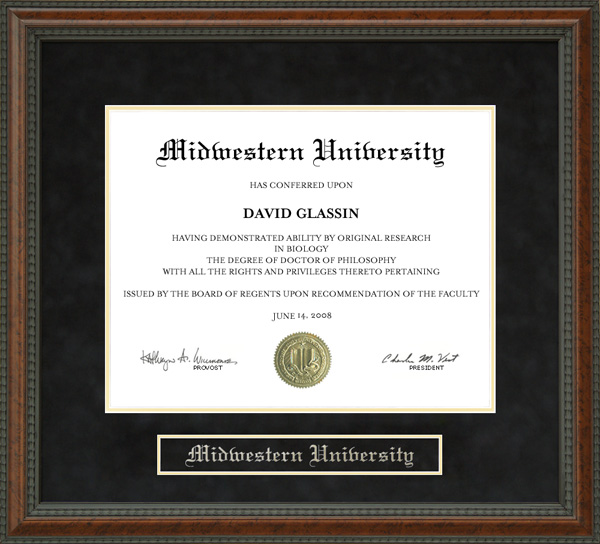 Midwestern University (MWU) Diploma Frame