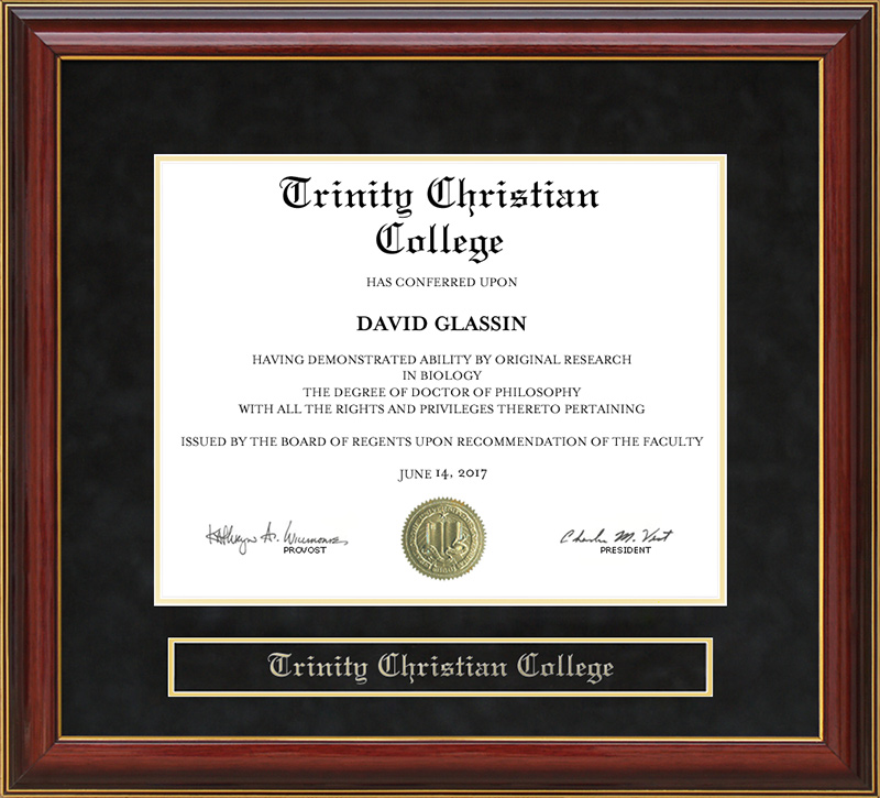 Trinity Christian College (TCC) Mahogany Diploma Frame