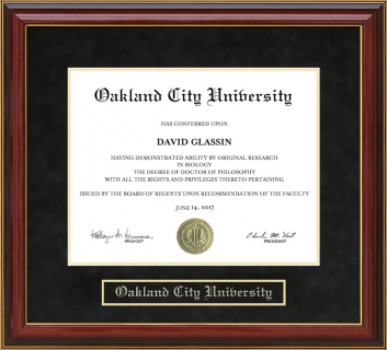 Oakland City University (OCU) Mahogany Diploma Frame