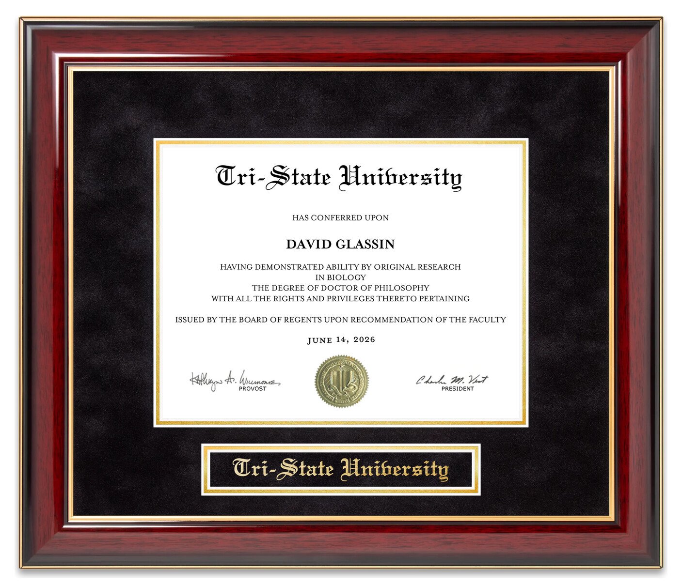 Tri-State University (TSU) Mahogany Diploma Frame - handcrafted diploma frame by Wordyisms