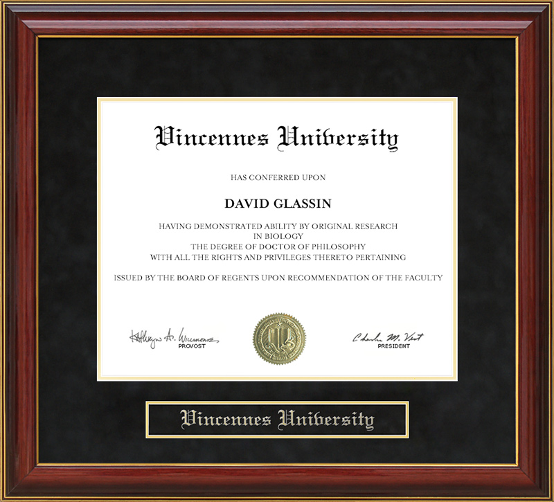 Vincennes University Mahogany Diploma Frame