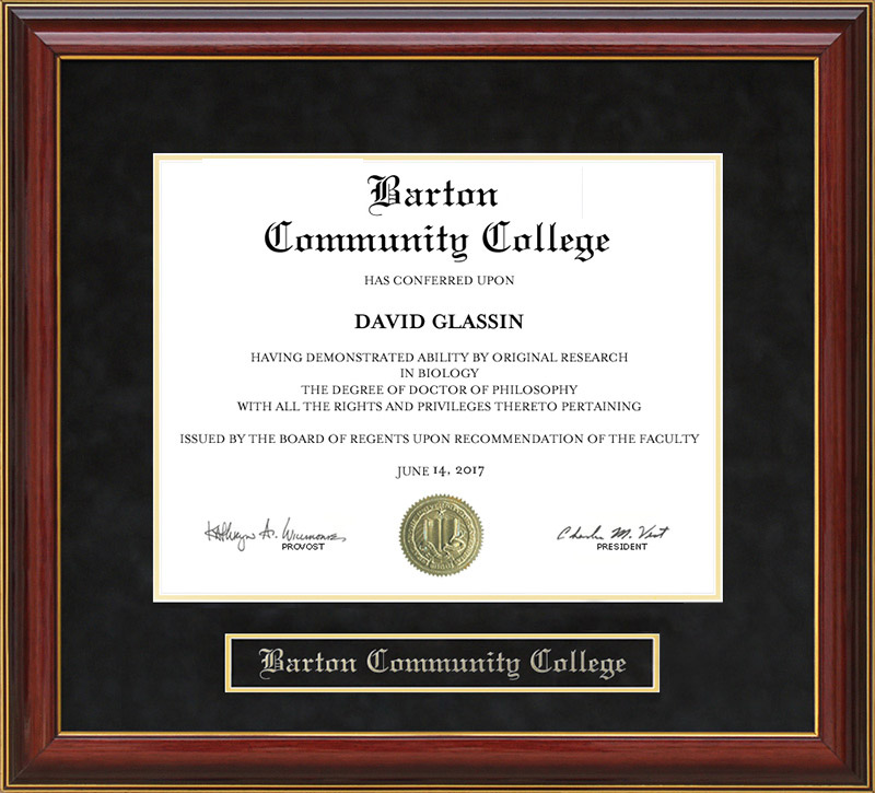 Barton Community College Mahogany Diploma Frame