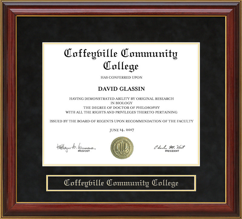 Coffeyville Community College Mahogany Diploma Frame