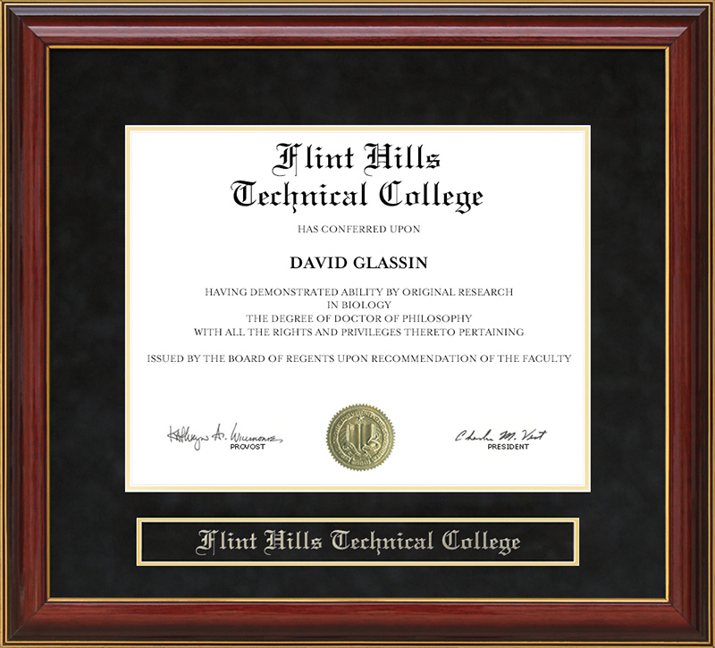 Flint Hills Technical College Mahogany Diploma Frame
