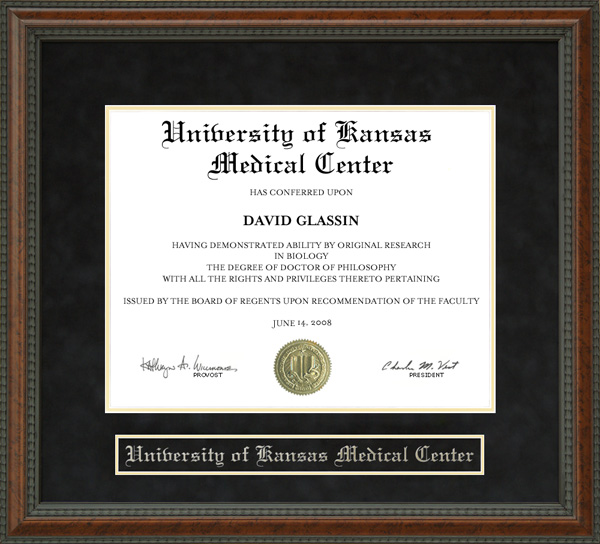 University of Kansas Medical Center (KUMC) Diploma Frame