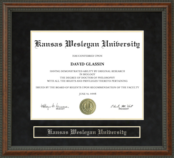 Kansas Wesleyan University (KWU) Diploma Frame