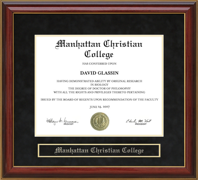 Manhattan Christian College (MCC) Mahogany Diploma Frame