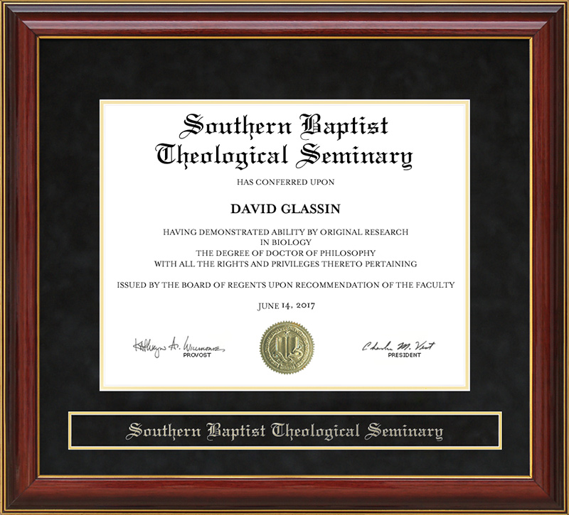 Southern Baptist Theological Seminary (SBTS) Mahogany Diploma Frame