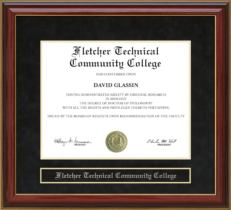 Fletcher Technical Community College Mahogany Diploma Frame