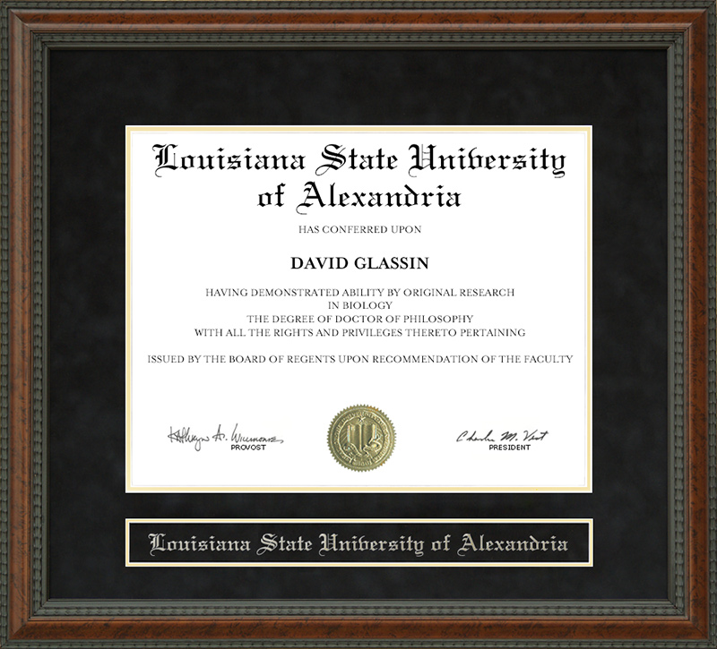 Louisiana State University of Alexandria Diploma Frame